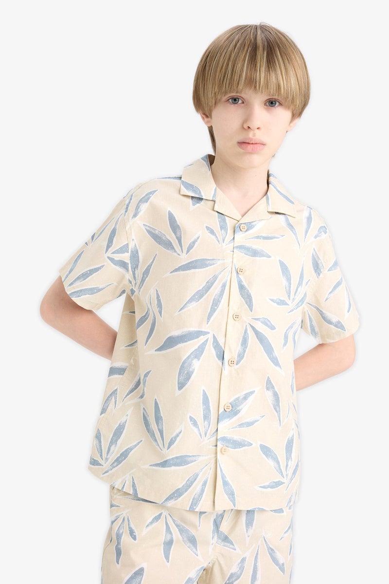 DeFacto Beige Boy Boy Oversize Polo Neck Poplin Short Sleeve Shirt Casual - Image 5